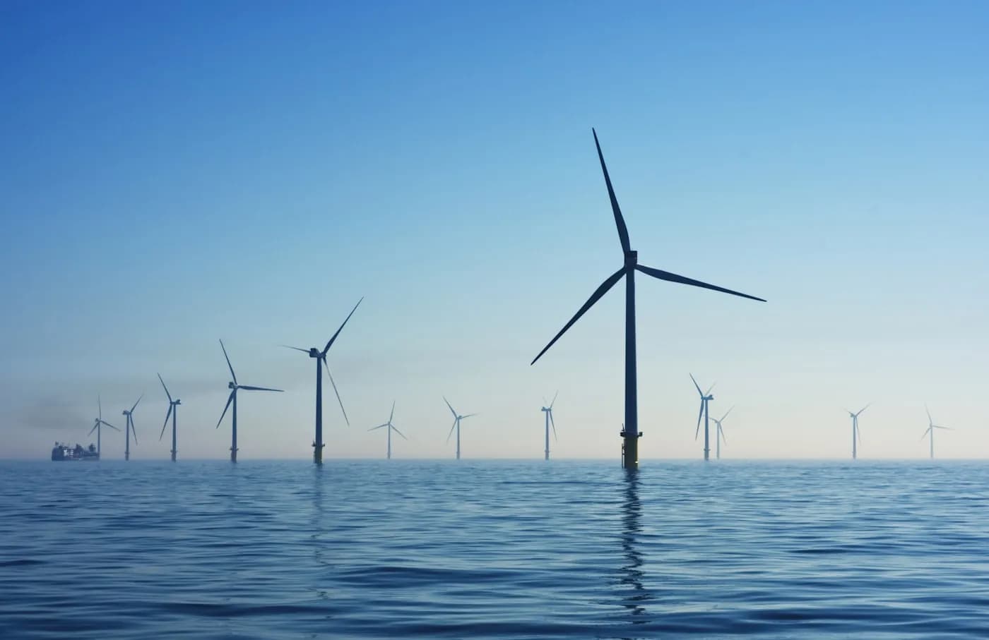 Offshore wind turbines generating renewable power at sea